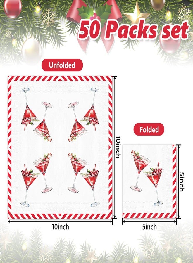 JarThenaAMCS مناديل كوكتيل عيد الميلاد من جارثينا إيه إم سي إس، ٥٠ قطعة، مناديل ورقية للاستخدام مرة واحدة، مخططة باللون الأحمر، مثالية لمشروبات المارتيني، مناسبة لمستلزمات حفلات عيد الميلاد الشتوية، أدوات المائدة، ديكور - Image 2